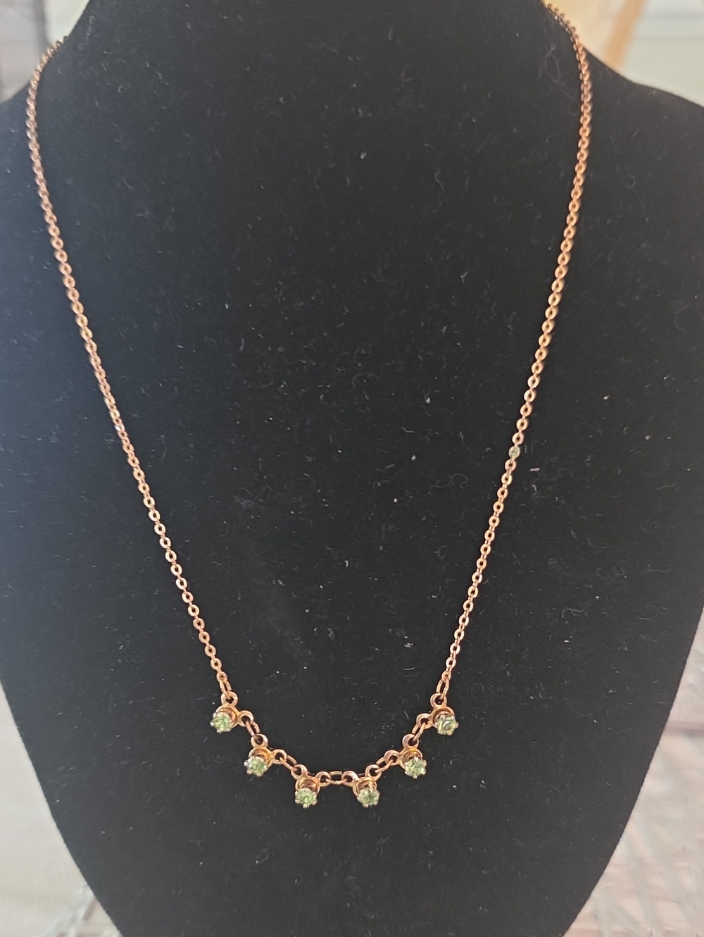 Vintage Rose Gold Necklace with Green Crystal Drops